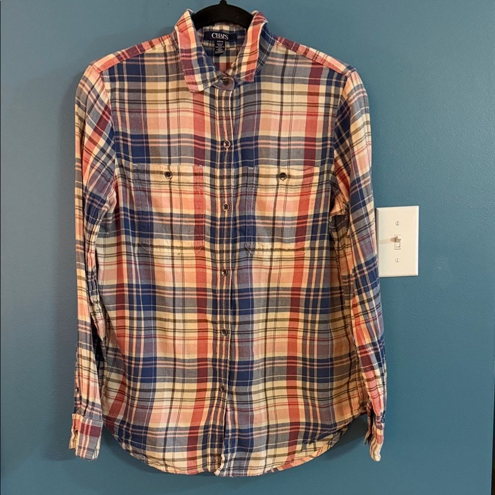Chaps Women's Plaid Button-Down Shirt - Red, Blue, White